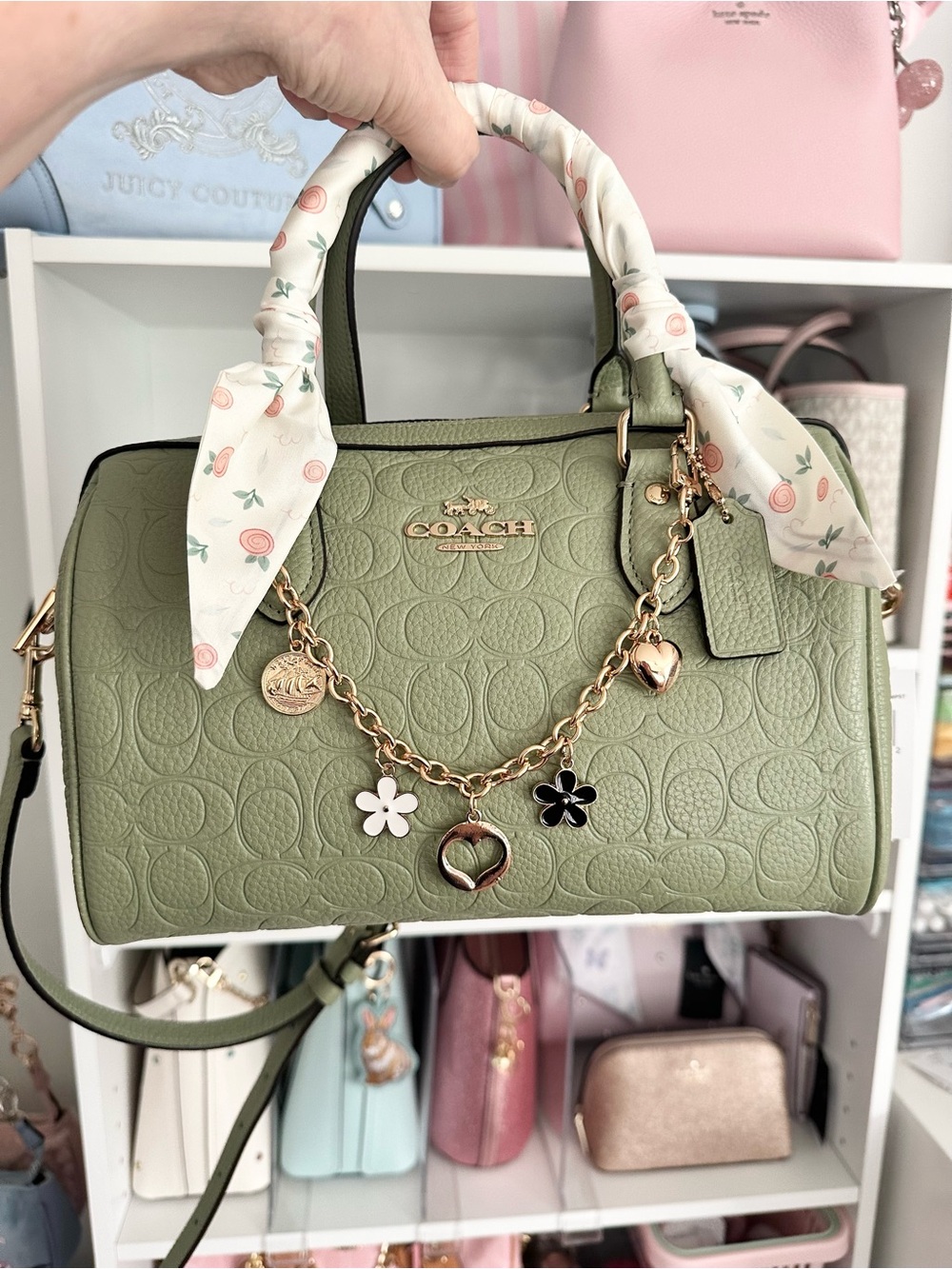 NWT~ COACH Rowan Satchel in PISTACHIO (Medium size CEW03) + Accessories pictured